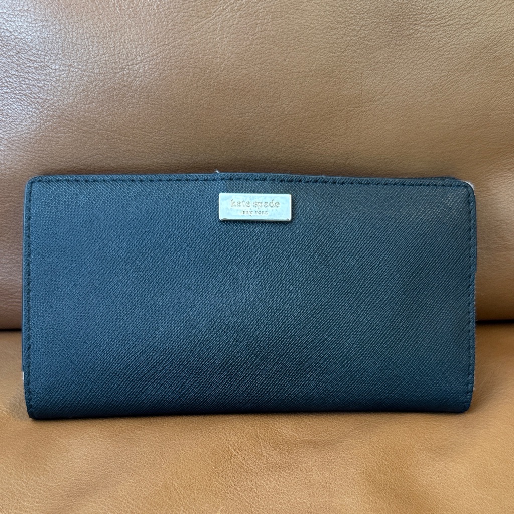 Kate Spade New York Bifold Leather Wallet Black Gold Hardware